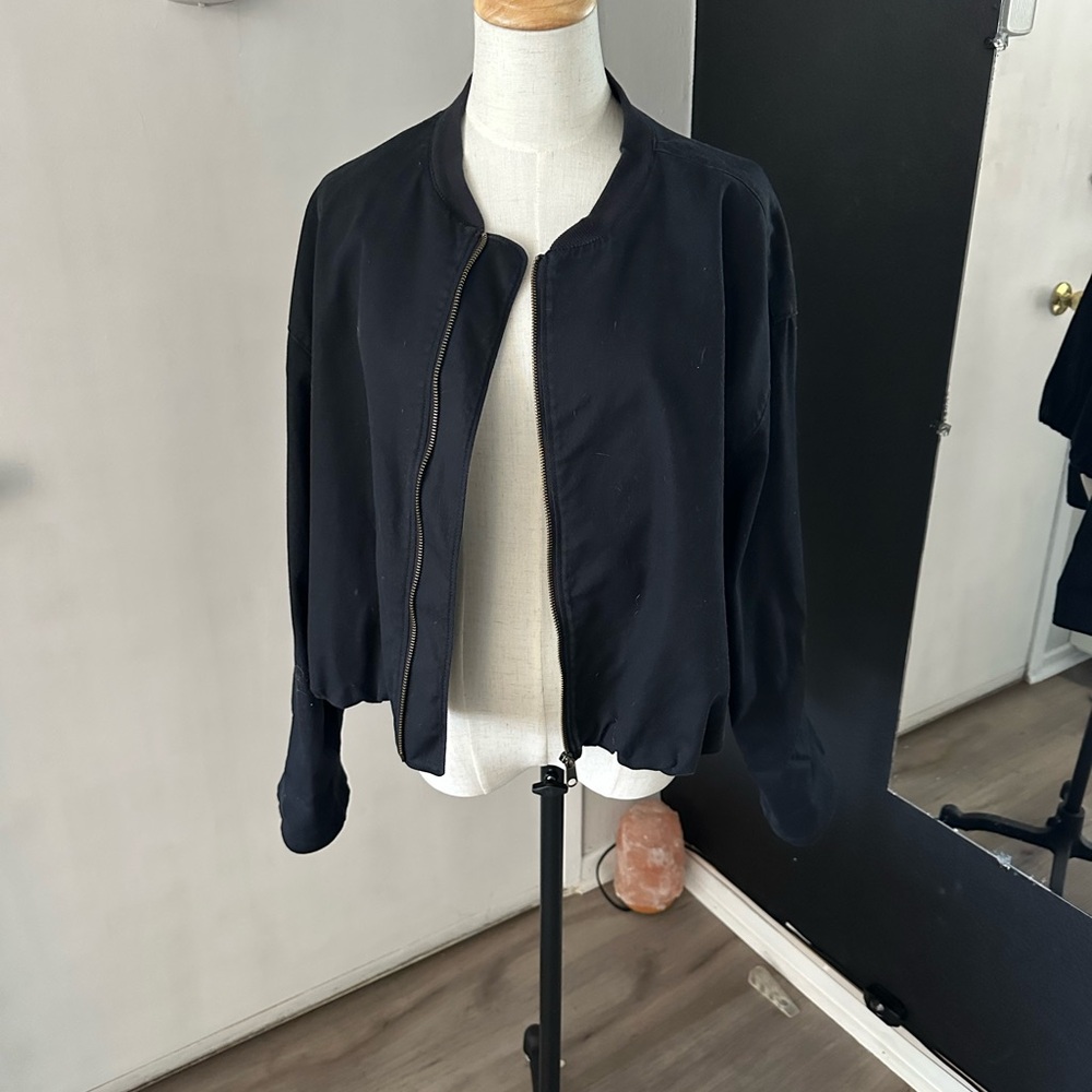 Melrose and Market Black Bomber Jacket with Round Neckline